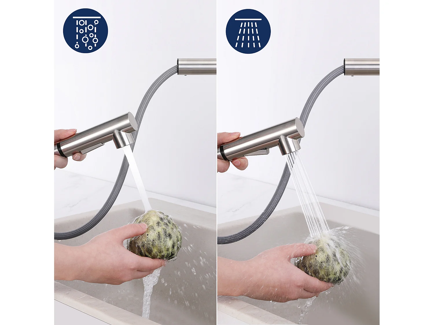 Miscelatore Cucina con Doccetta Rubinetto Doccetta lavello Estraibile a Due Getti Miscelatore Lavello Beccuccio Alto Girevole 360°,Goccia Demovibile