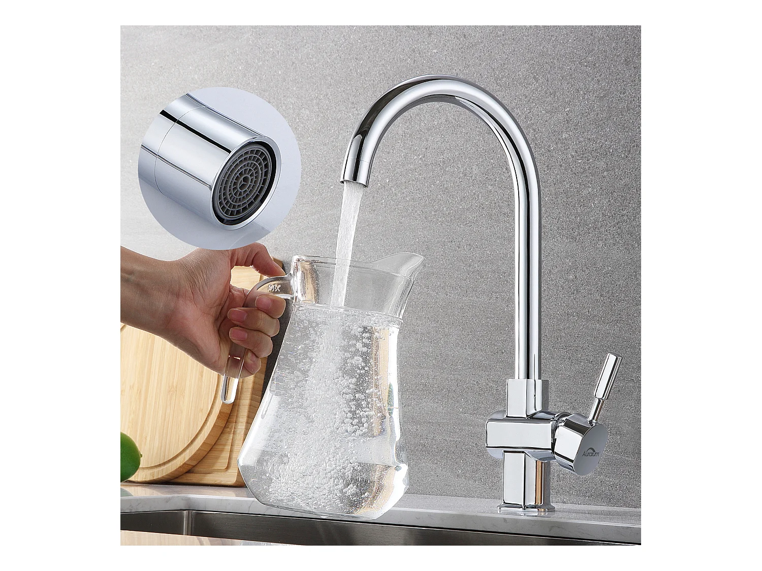 Auralum MAX Mitigeur de Cuisine Chromé,Bec Haut Pivotant à 360°,Robinet d'Evier avec Mousseur Démontable Mitigeur d'Evier en Inox Eau Froide/Chaude