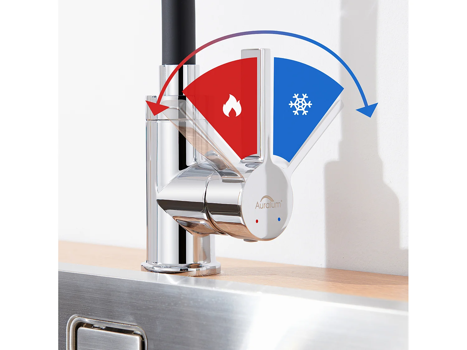 AURALUM MAX Grifo De Cocina Negro,Mezclador Cocina Flexible, 2 Modos De Pulverización, Rotación De 360°,Grifo De Cocina Con Ahorro De Agua