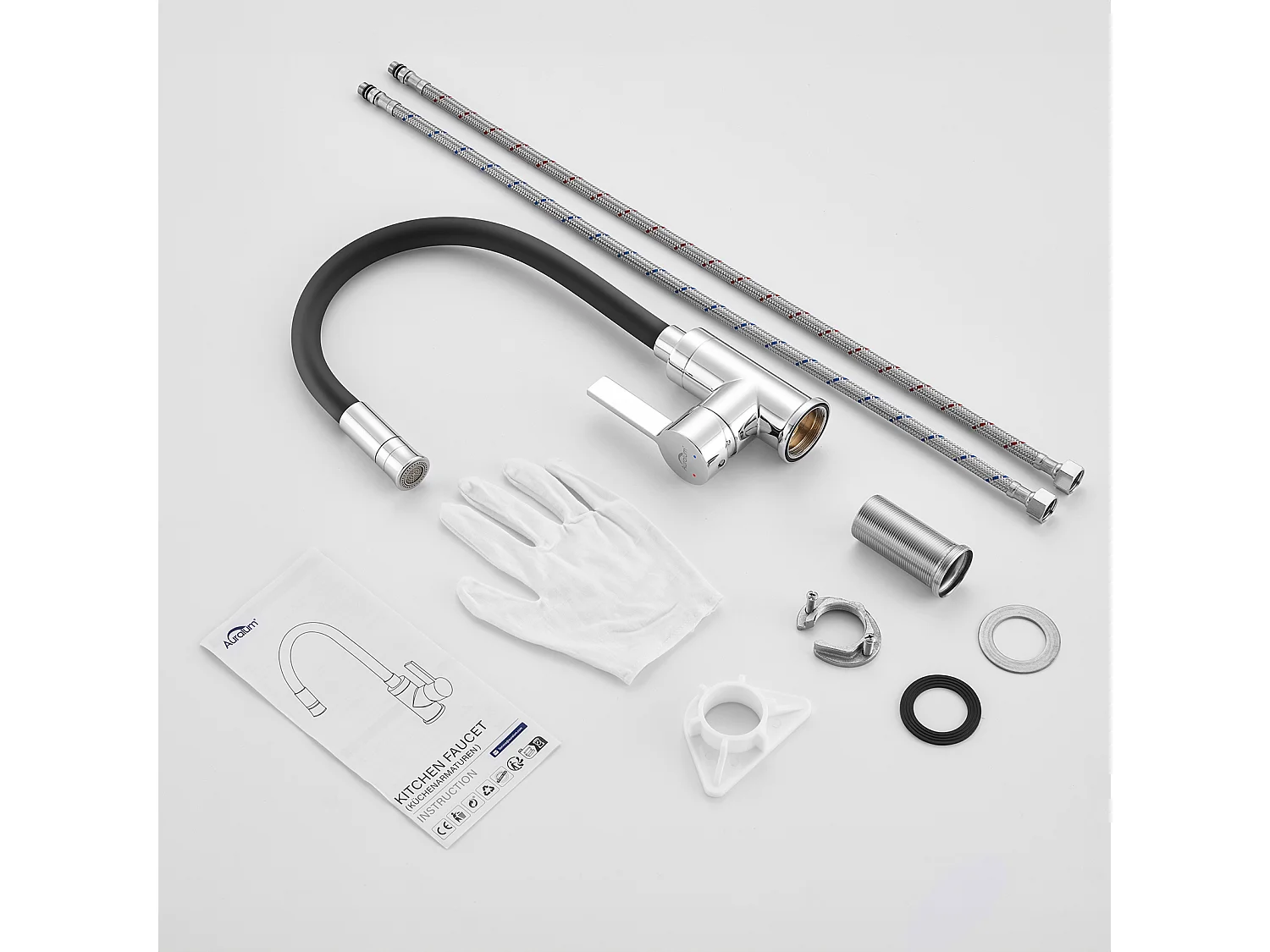 AURALUM MAX Grifo De Cocina Negro,Mezclador Cocina Flexible, 2 Modos De Pulverización, Rotación De 360°,Grifo De Cocina Con Ahorro De Agua