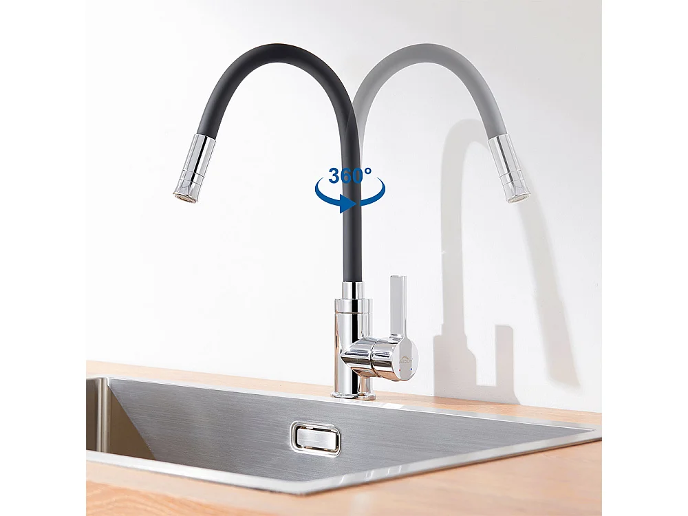 AURALUM MAX Keukenkraan Zwart, Flexibele Keukenmengkraan, 2 Sproeimodi, 360° Draaibaar, Wastafelkraan Keuken Met Perlator Waterbesparing