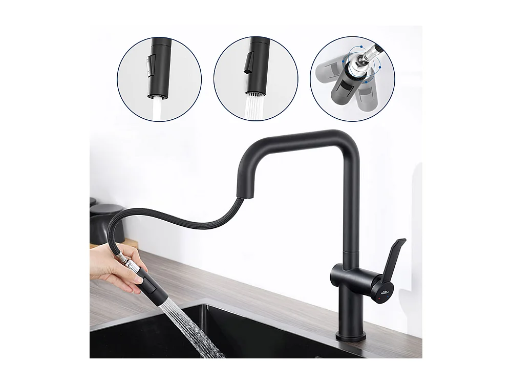 AURALUM MAX Robinet Cuisine Douchette,Mitigeur Cuisine avec Douchette Extractible,Robinetterie Cuisine 2 Jets,Rotatif à 360°,2 Modes de Pulvérisation