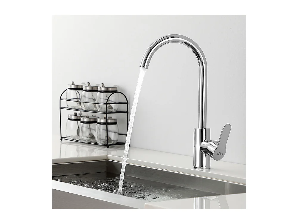 Elégant Mitigeur de Cuisine Auralum MAX Chromé,Pivotant à 360° Robinet d'Évier en Laiton avec Eau Chaude/Froide pour Cuisine,Mousseur Démontable