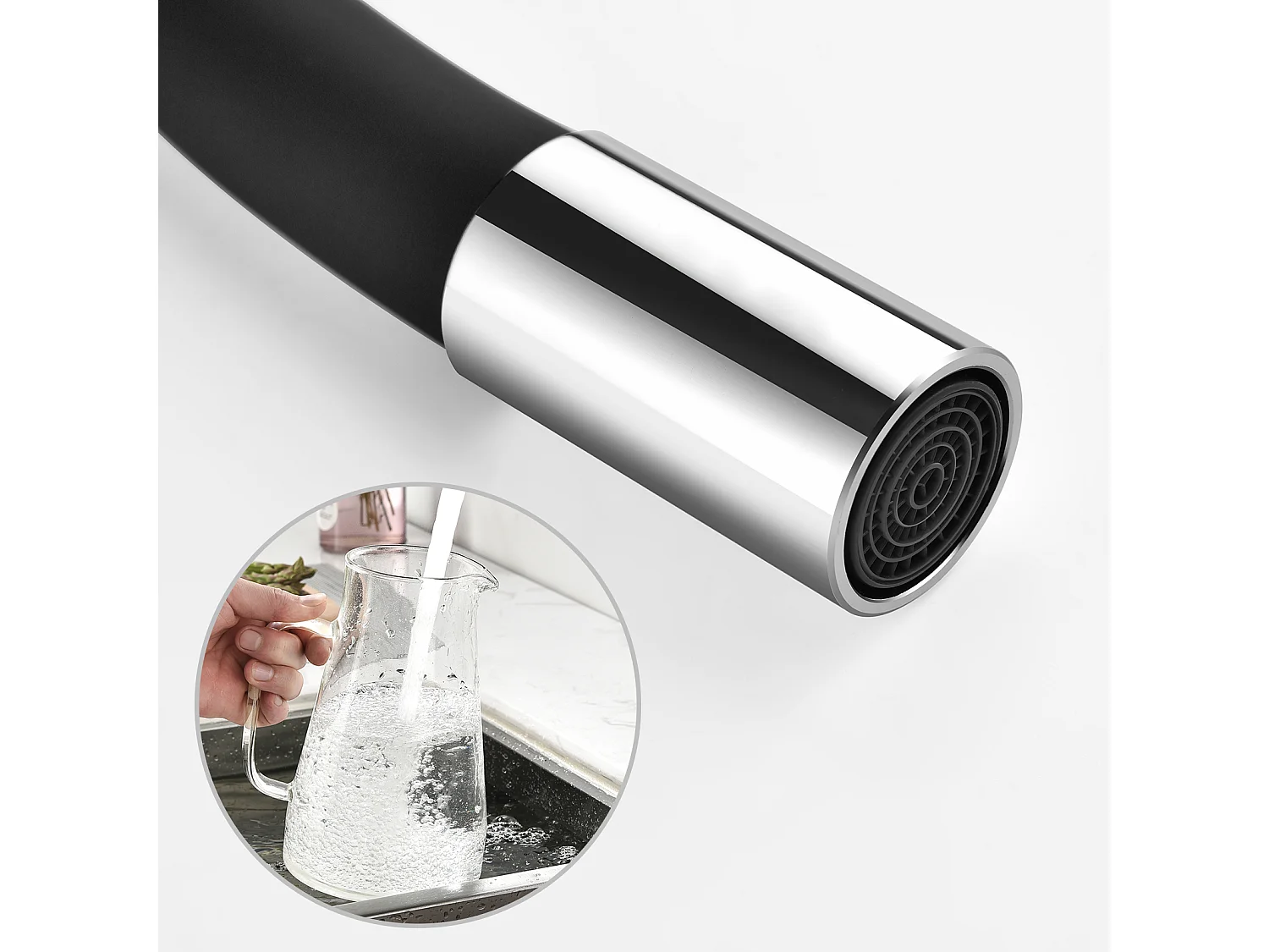 Auralum MAX Keukenmengkraan Zwart Flexibele Hoge Stuit Verstelbare LibrEment Wastafelkraan Messing Geheugenvorm Wastafelkraan Monogat Warm/ Koud Water