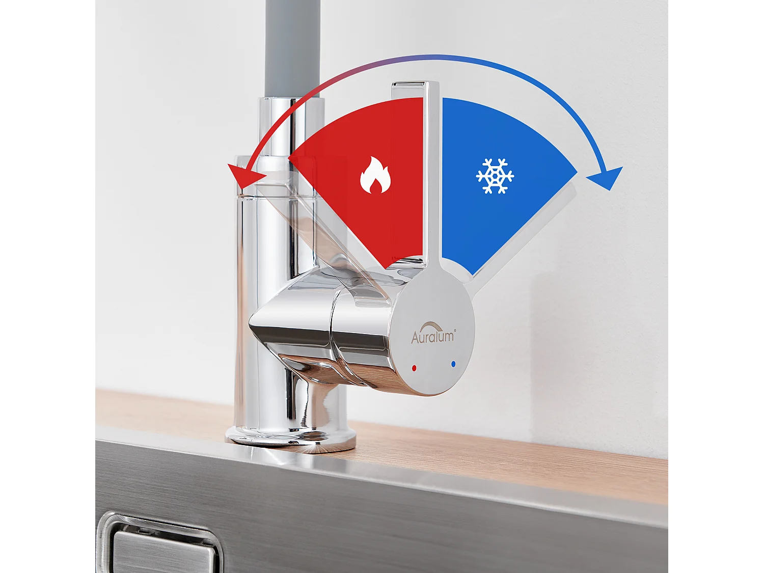 AURALUMMAX Miscelatore Cucina con Tubo in Silicone Flessibile Deformabile Rubinetto lavello con 2 Tipi Getti,Rubinetto Cucina girevole 360°-Grigio