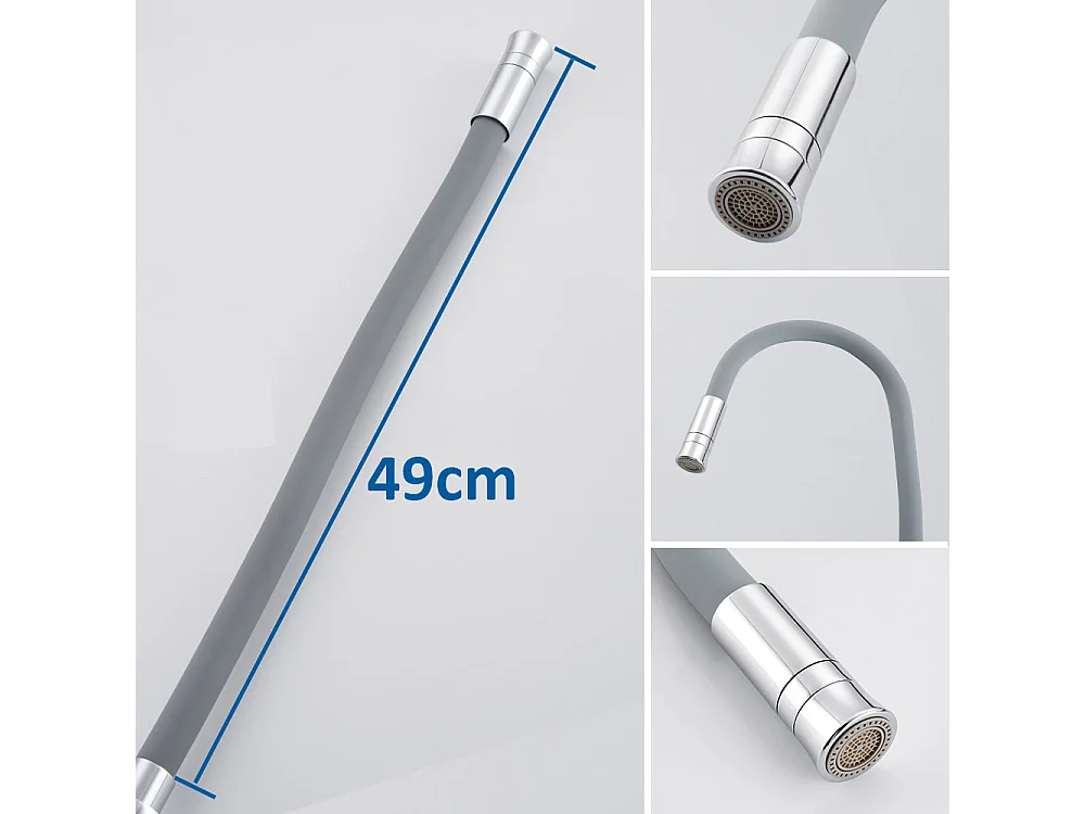 AURALUMMAX Miscelatore Cucina con Tubo in Silicone Flessibile Deformabile Rubinetto lavello con 2 Tipi Getti,Rubinetto Cucina girevole 360°-Grigio