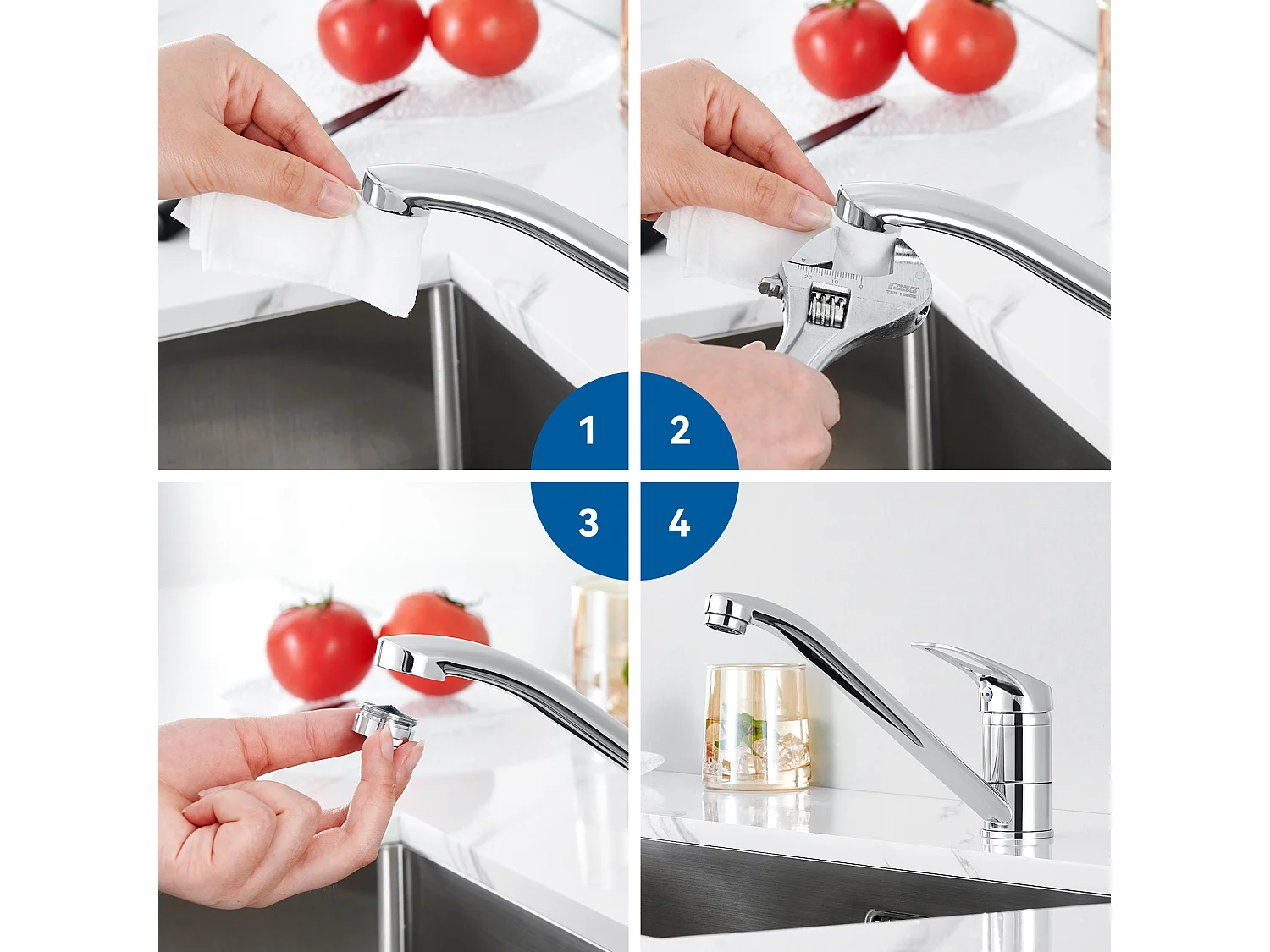 Auralum MAX Mitigeur d'Evier, Robinet de Cuisine Orientable à 360°, Les Conduites d'eau Chaude et Froide et Les Accessoires Complets,en Laiton,Chromé