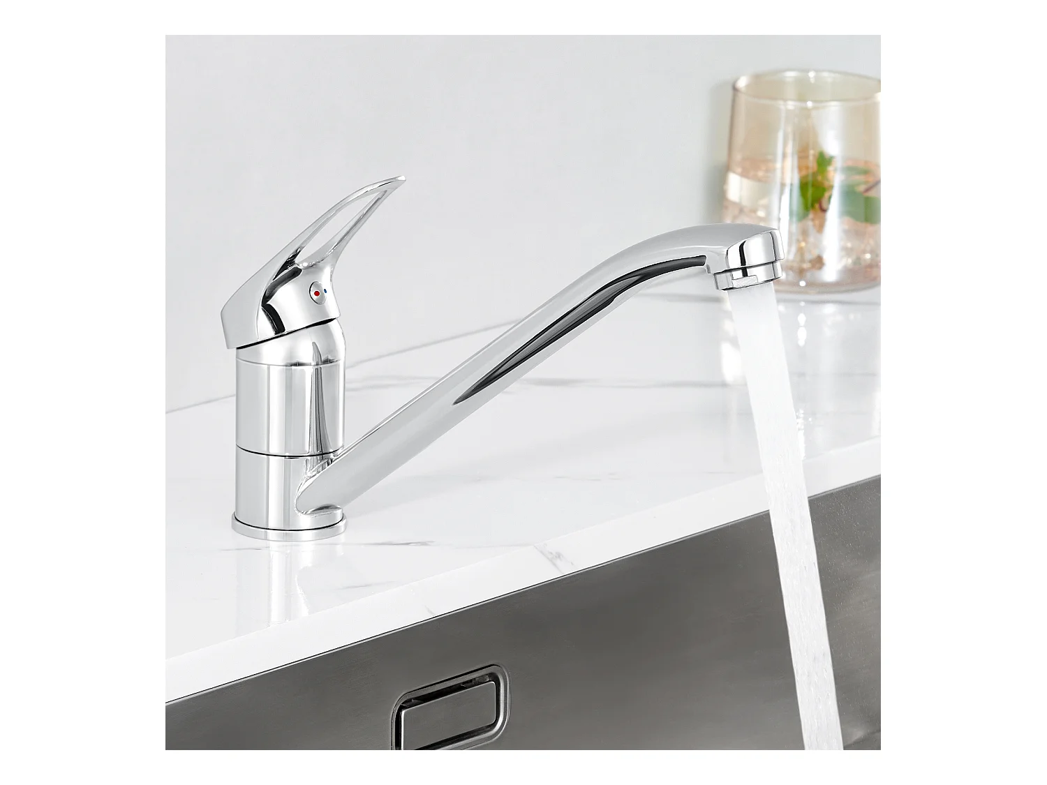 Auralum MAX Mitigeur d'Evier, Robinet de Cuisine Orientable à 360°, Les Conduites d'eau Chaude et Froide et Les Accessoires Complets,en Laiton,Chromé