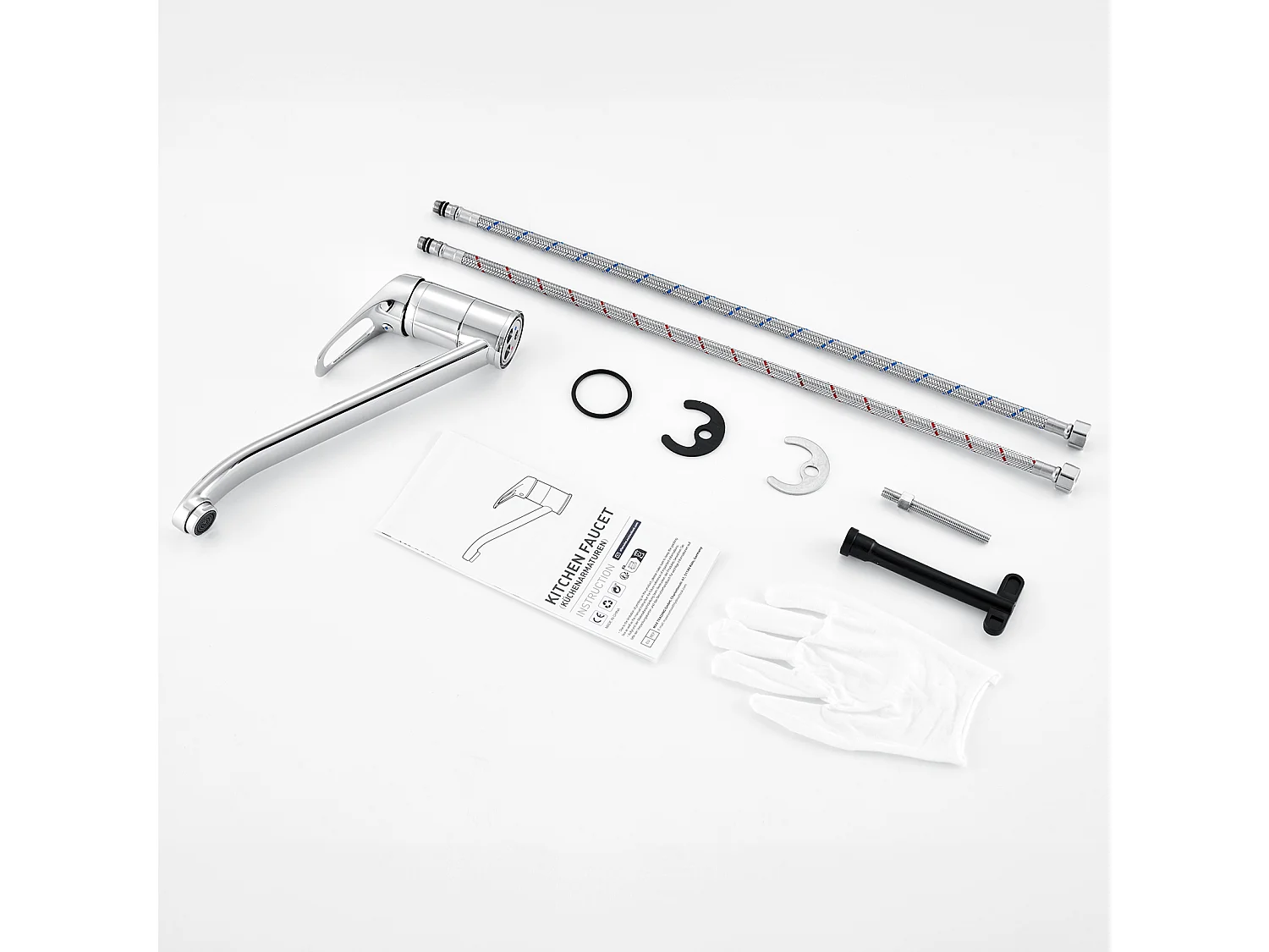 Auralum MAX Wastafelmengkraan, 360° draaibare keukenkraan, warm- en koudwaterleidingen en complete accessoires, messing, verchroomd