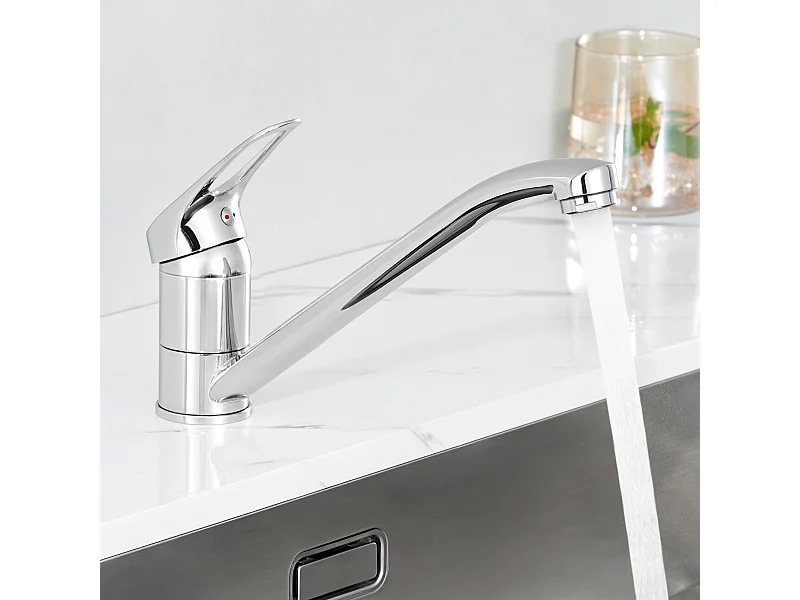 Auralum MAX Mitigeur d'Evier, Robinet de Cuisine Orientable à 360°, Les Conduites d'eau Chaude et Froide et Les Accessoires Complets,en Laiton,Chromé