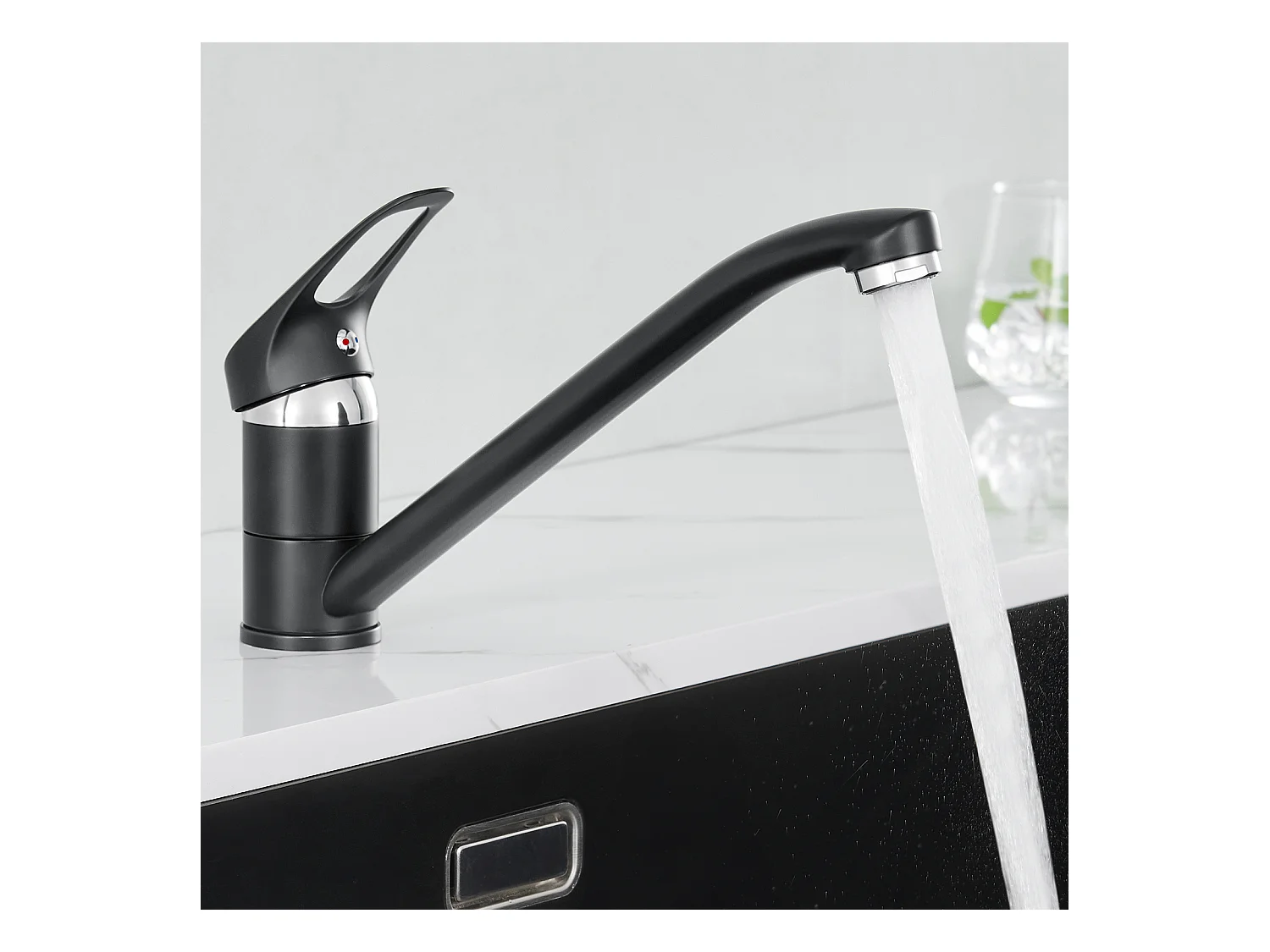 Auralum MAX Mitigeur d'Evier, Robinet de Cuisine Orientable à 360°, Les Conduites d'eau Chaude et Froide et Les Accessoires Complets,en Laiton,Noir