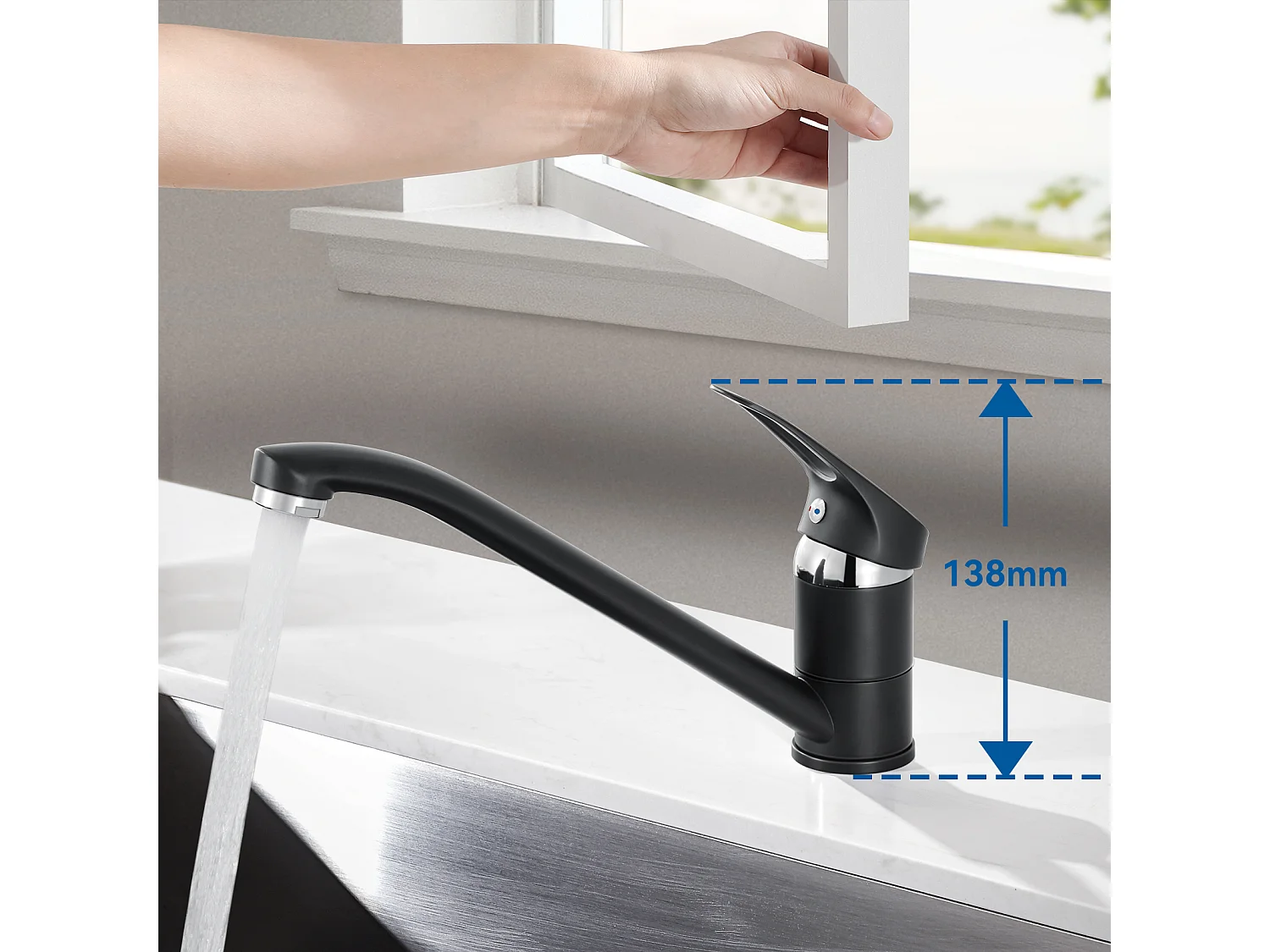 Auralum MAX Mitigeur d'Evier, Robinet de Cuisine Orientable à 360°, Les Conduites d'eau Chaude et Froide et Les Accessoires Complets,en Laiton,Noir