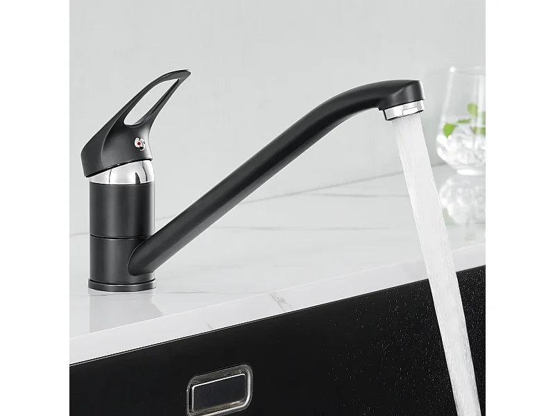 Auralum MAX Mitigeur d'Evier, Robinet de Cuisine Orientable à 360°, Les Conduites d'eau Chaude et Froide et Les Accessoires Complets,en Laiton,Noir