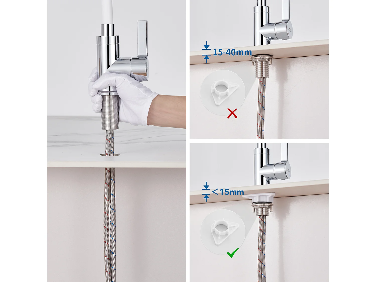 Mezclador cocina flexible AURALUM MAX blanco,grifo cocina, pivotante 360°,mezclador  fregadero con manguera de silicona flexible,agua caliente/fría