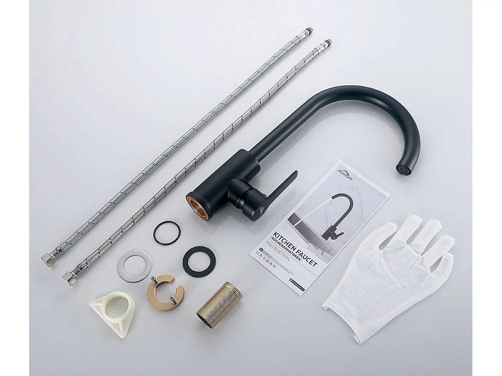 Auralum MAX 360° schwenkbarer Küchenmischhahn, eleganter Spültischhahn mit hohem Auslauf und abnehmbarem Sprudel für die Küche, heißes und kaltes Wasser, Schwarz