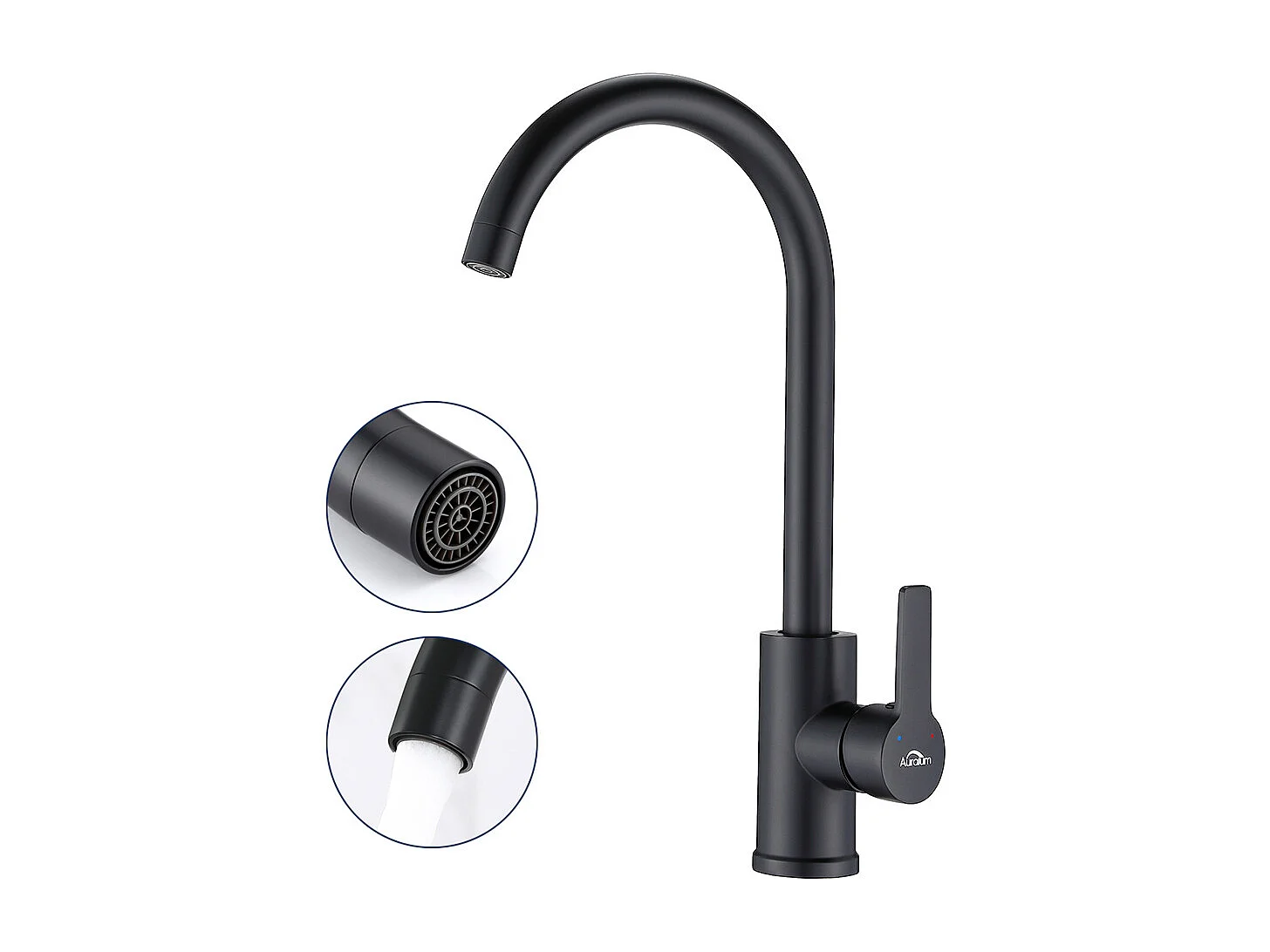 Auralum MAX 360° Draaibare Keukenmengkraan Elegante Hoge Uitloop Wastafelkraan met Afneembare Romper voor Keuken, Warm en Koud Water, Zwart