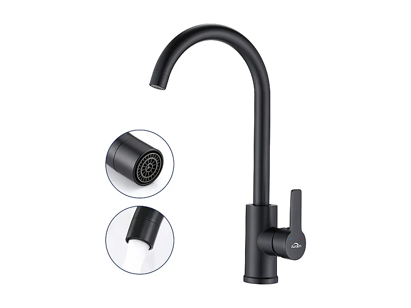 Auralum MAX 360° Draaibare Keukenmengkraan Elegante Hoge Uitloop Wastafelkraan met Afneembare Romper voor Keuken, Warm en Koud Water, Zwart
