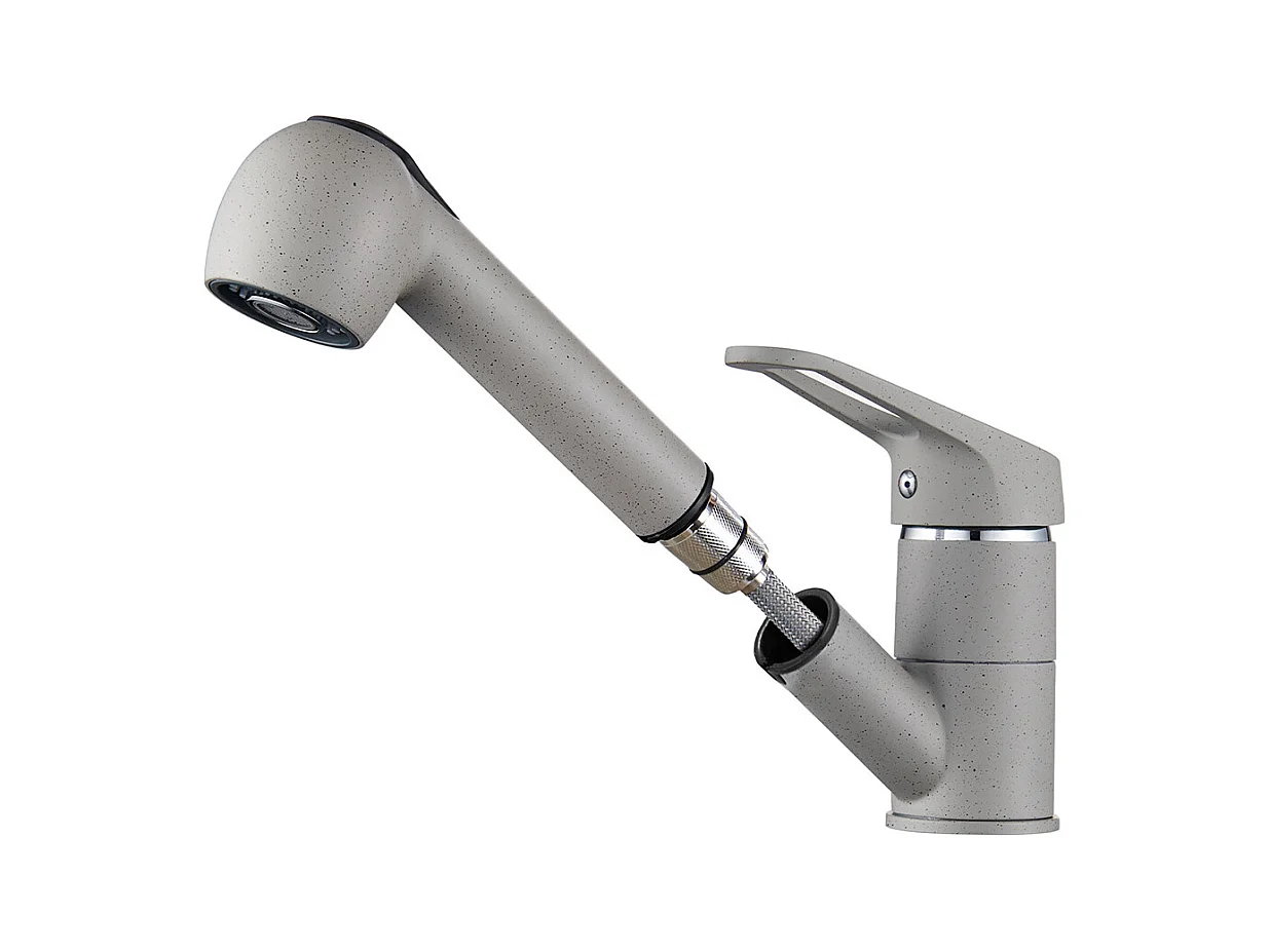 AURALUM MAX Robinet Cuisine avec Douchette Extractible 2 Jets Mitigeur Evier en Laiton Pivotant 360° Robinetterie Eau Froide/ Chaude,Gris Granit