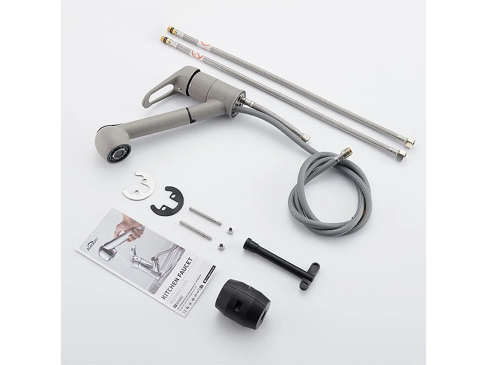 AURALUM MAX Robinet Cuisine avec Douchette Extractible 2 Jets Mitigeur Evier en Laiton Pivotant 360° Robinetterie Eau Froide/ Chaude,Gris Granit