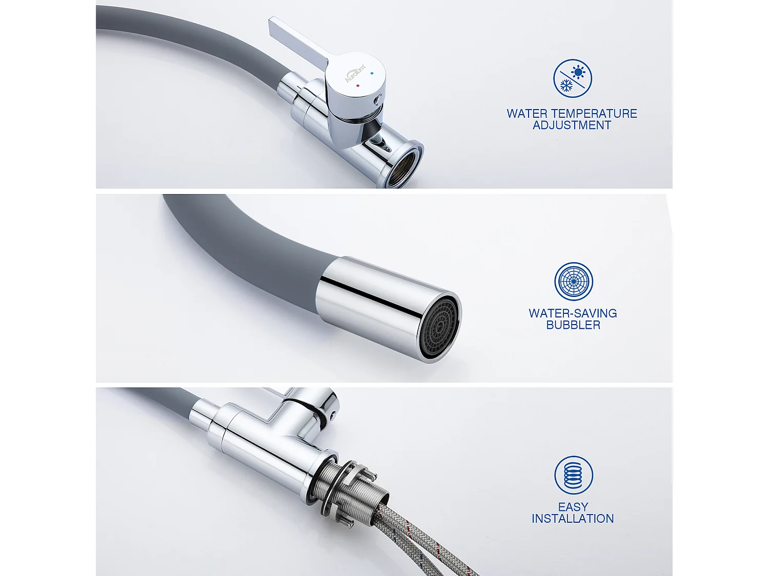 Auralum MAX Miscelatore lavello con beccuccura flessibile, RoBinet da Cucina, Cucina Miscelatore Flessibile Rotante a 360°, Grigio