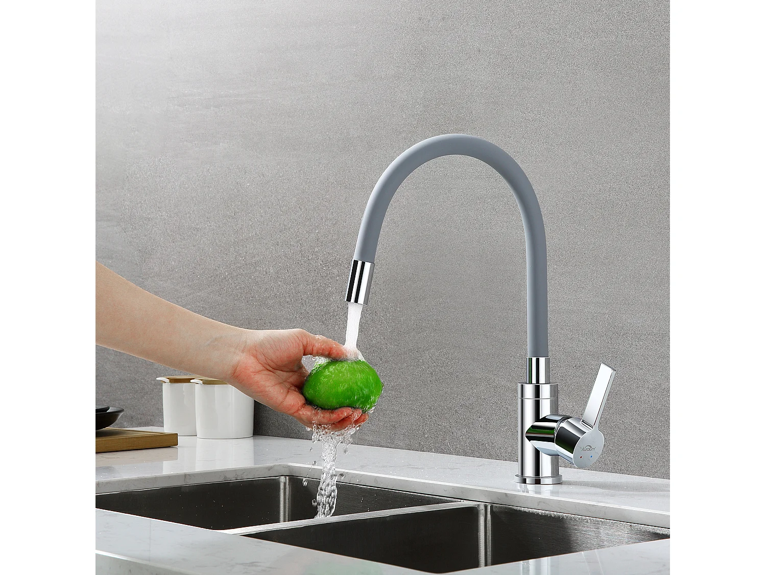 Auralum MAX Miscelatore lavello con beccuccura flessibile, RoBinet da Cucina, Cucina Miscelatore Flessibile Rotante a 360°, Grigio