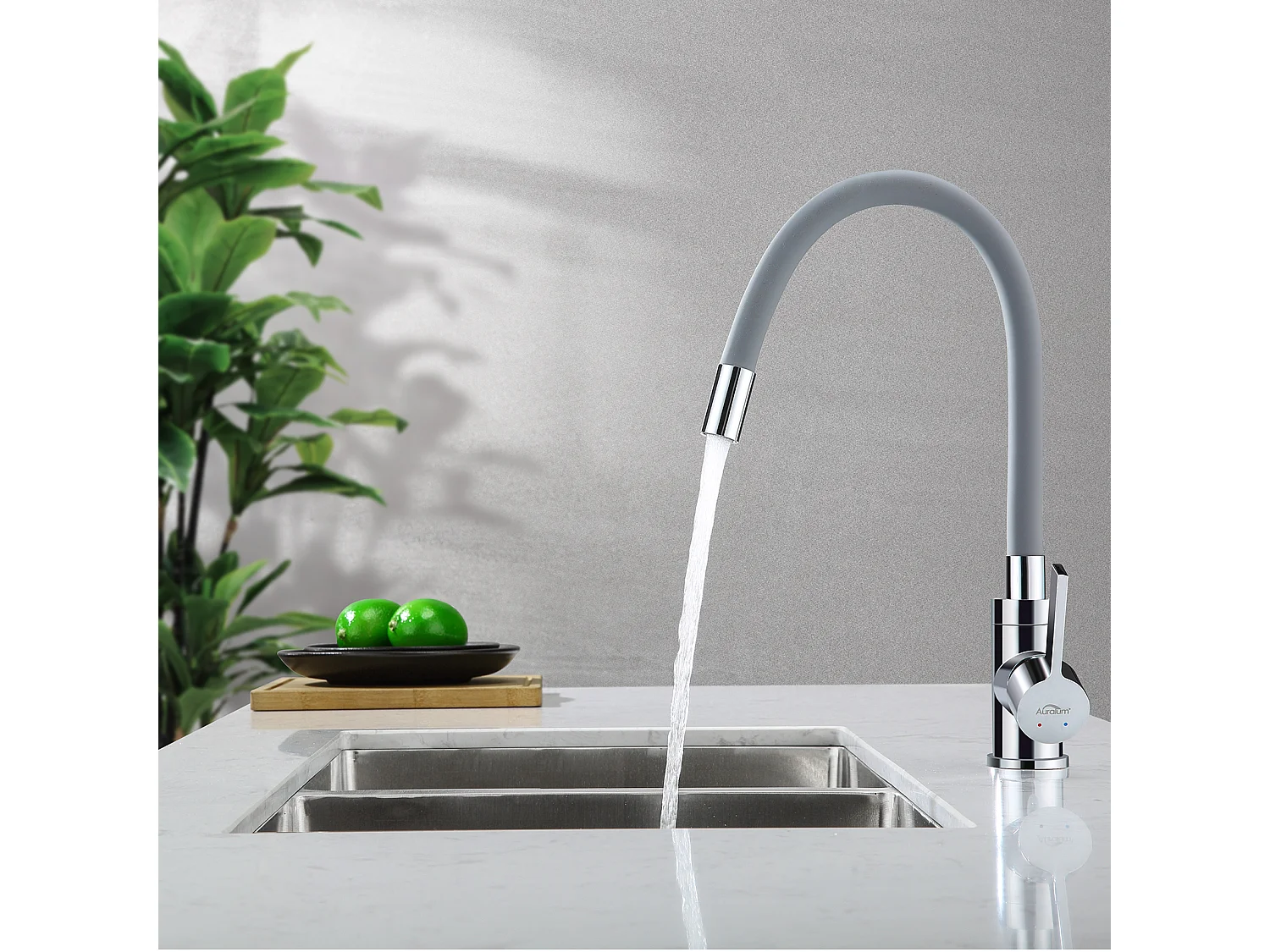 Auralum MAX Miscelatore lavello con beccuccura flessibile, RoBinet da Cucina, Cucina Miscelatore Flessibile Rotante a 360°, Grigio