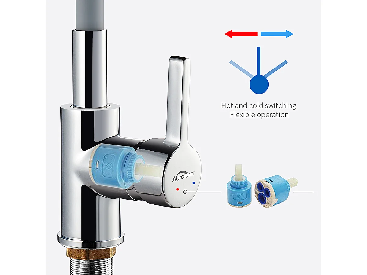 Auralum MAX  Mitigeur Évier avec Bec Flexible, Robinet de Cuisine, Cuisine Mitigeur Flexible Rotative à 360°, Gris