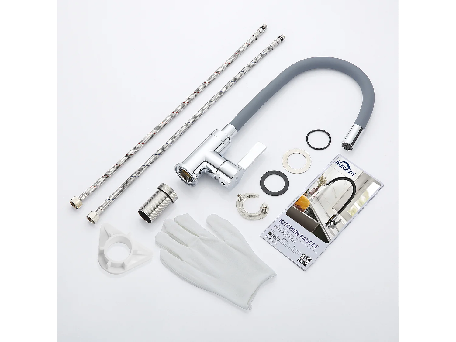 Auralum MAX  Mitigeur Évier avec Bec Flexible, Robinet de Cuisine, Cuisine Mitigeur Flexible Rotative à 360°, Gris