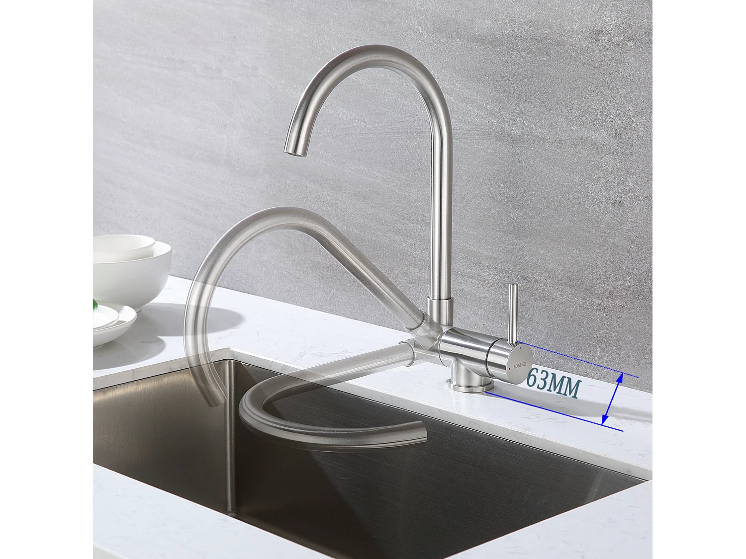 Lonheo MAX Miscelatore Cucina RibaltabileGirevole 360° Rubinetto Cucina con Maniglia Pieghevole Contro Finestra Rubinetto Lavello Acciaio Inox 304