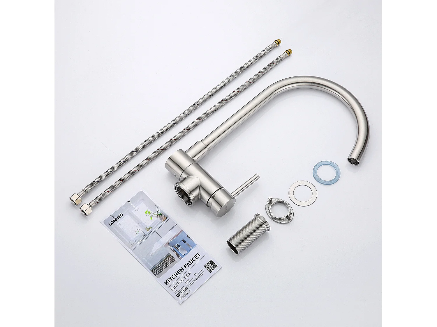 Lonheo MAX Miscelatore Cucina RibaltabileGirevole 360° Rubinetto Cucina con Maniglia Pieghevole Contro Finestra Rubinetto Lavello Acciaio Inox 304