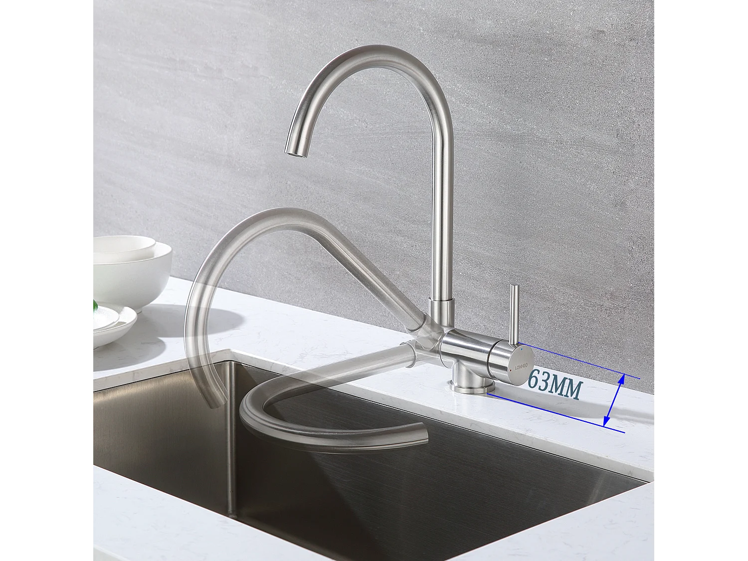 Lonheo MAX Mitigeur Cuisine Rabattable Pivotant à 360°Robinet de Cuisine avec Poignée Pliable Contre Fenêtre Robinet Evier Acier Inox 304