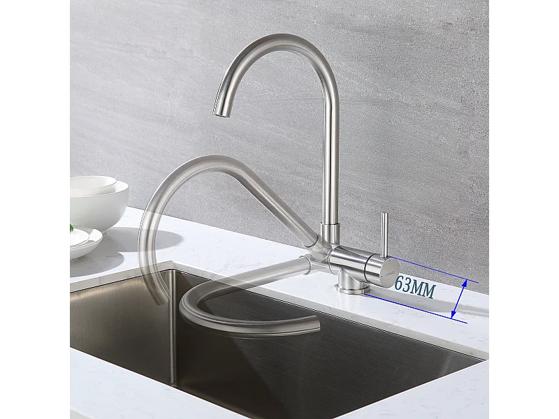 Lonheo MAX Mitigeur Cuisine Rabattable Pivotant à 360°Robinet de Cuisine avec Poignée Pliable Contre Fenêtre Robinet Evier Acier Inox 304