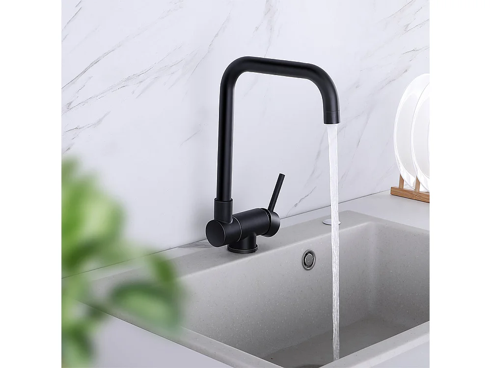 Robinet de Cuisine Rabattable Rotatif à 360°, Mitigeur Cuisine Eau Chaude Froide Robinetterie Acier Inox 304 avec barboteur démotable Noir,EU Modèle