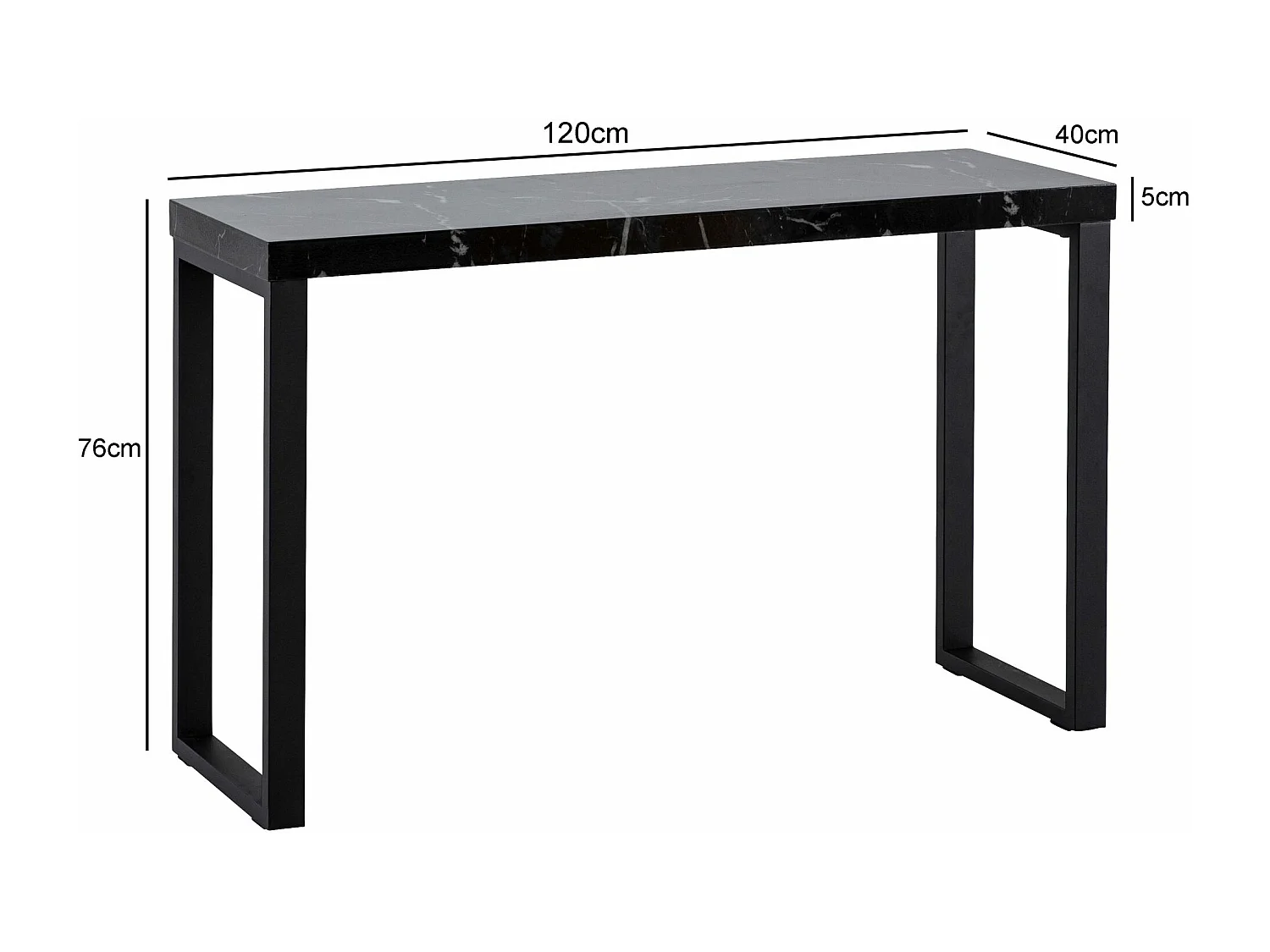 Table Console Aspect Marbre Noir 120 cm Table d'ordinateur Table Couloir