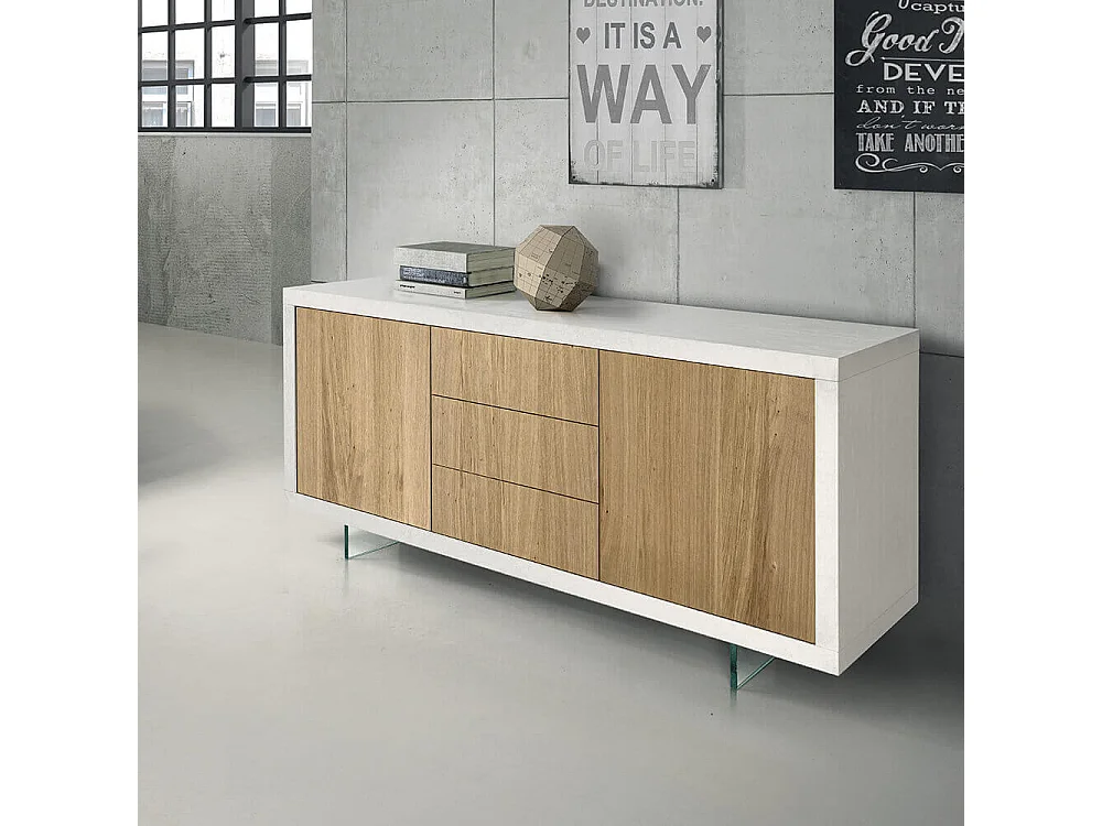 MilaniHome.it - Mobile Base Cm 186x45x87H Naturale E Bianco Per Cucina Sala Da Pranzo Salotto Soggiorno Camera Da Letto Ufficiodi coloreBianco
