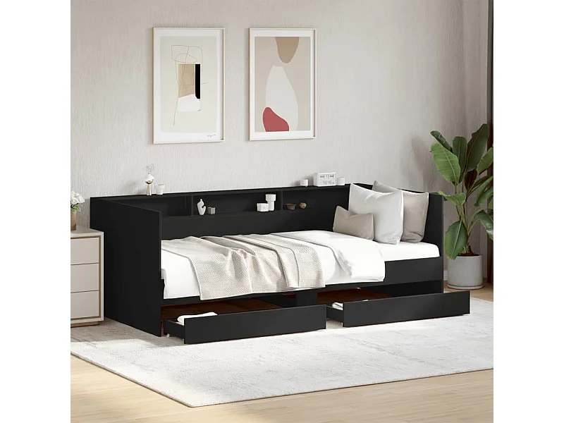 Divano Letto con Cassetti senza Materasso Nero 75x190 cm