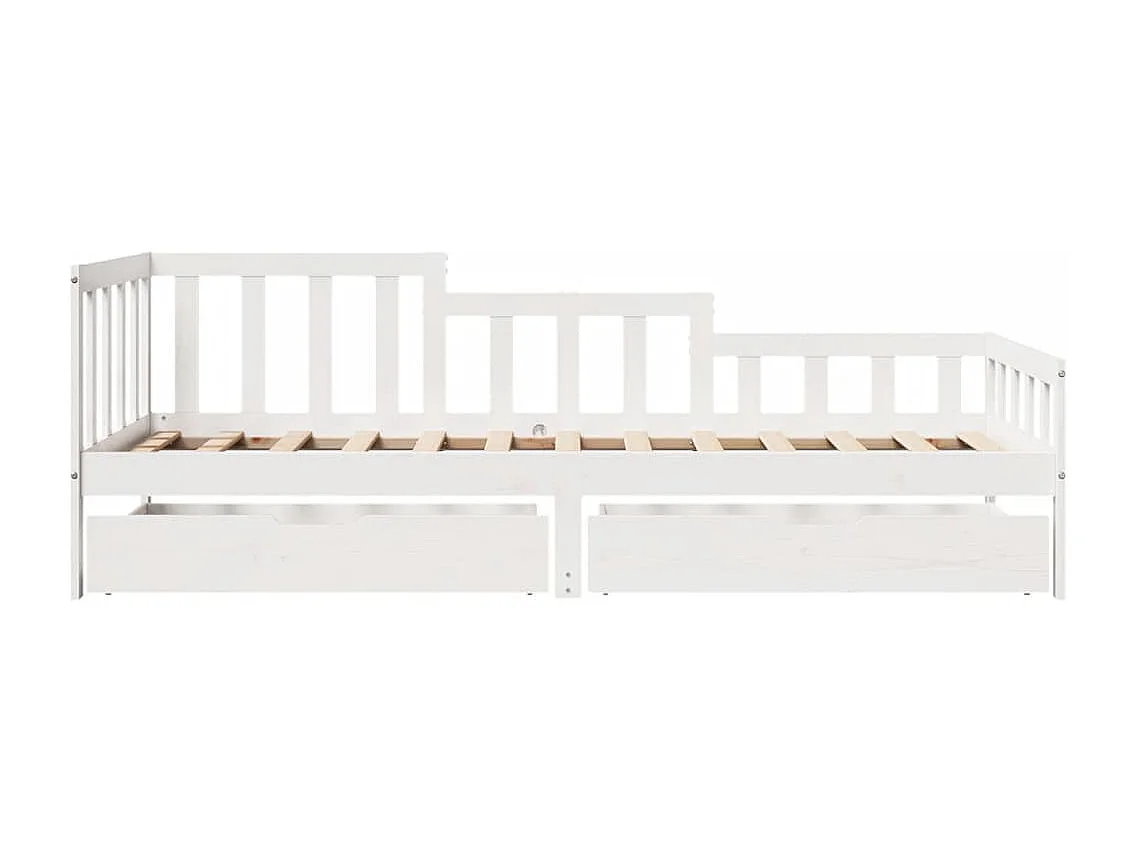 Dormeuse con Cassetti Bianca 80x200 cm Legno Massello di Pino