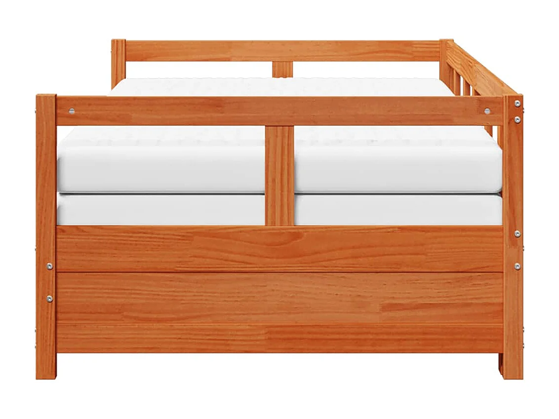 Divano Letto con Rotelle e Materasso Marrone Cera 90x190cm Pino