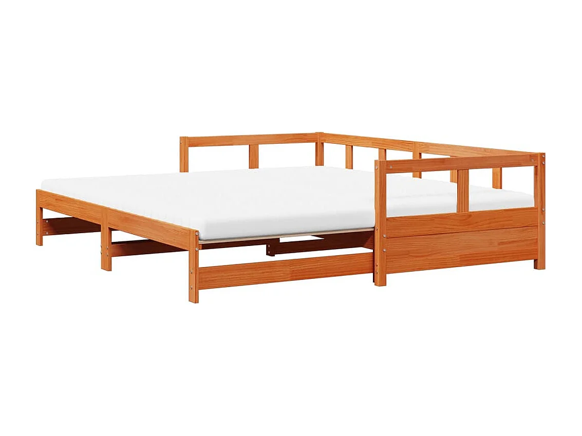 Divano Letto con Rotelle e Materasso Marrone Cera 90x190cm Pino