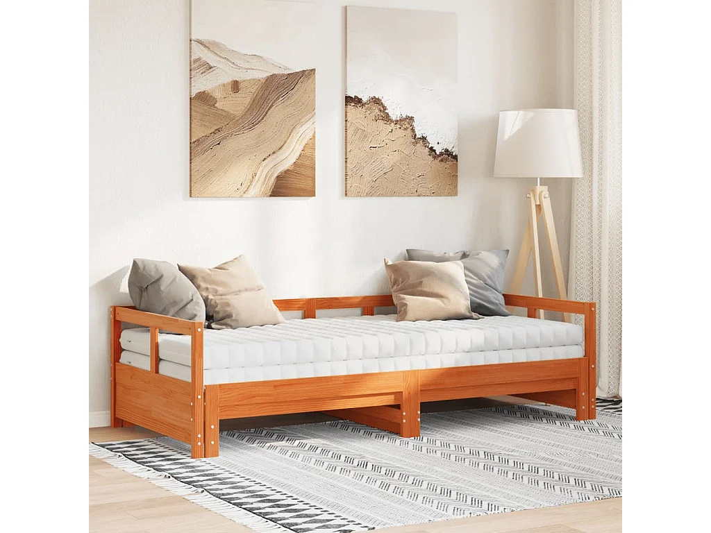 Lit de jour et lit gigogne et matelas 90x190 cm bois pin massif