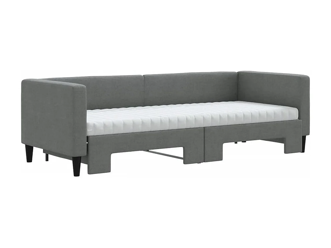 Lit de jour avec gigogne et matelas gris foncé 80x200 cm tissu