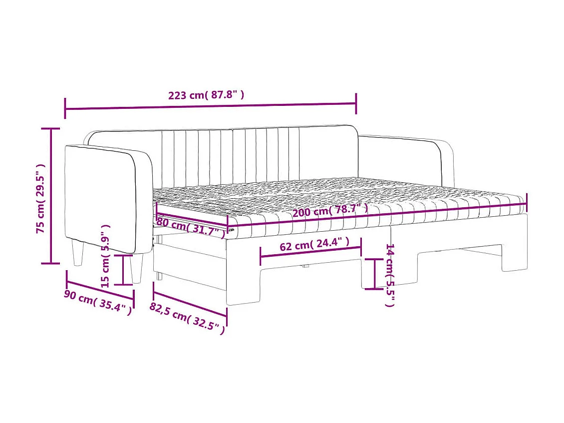 Slaapbank onderschuifbed en matrassen 80x200 cm fluweel blauw