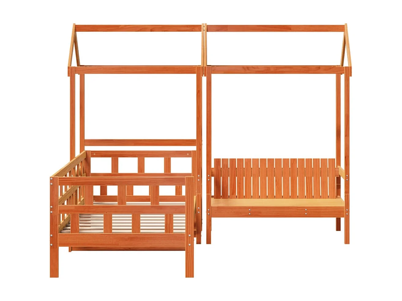 Set Dormeuse con Tetto Marrone Cera 80x200 cm Massello Pino