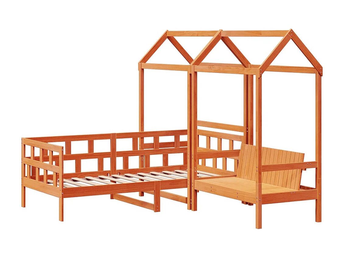 Conj. sofá-cama c/ telhado 80x200 cm pinho maciço castanho-mel