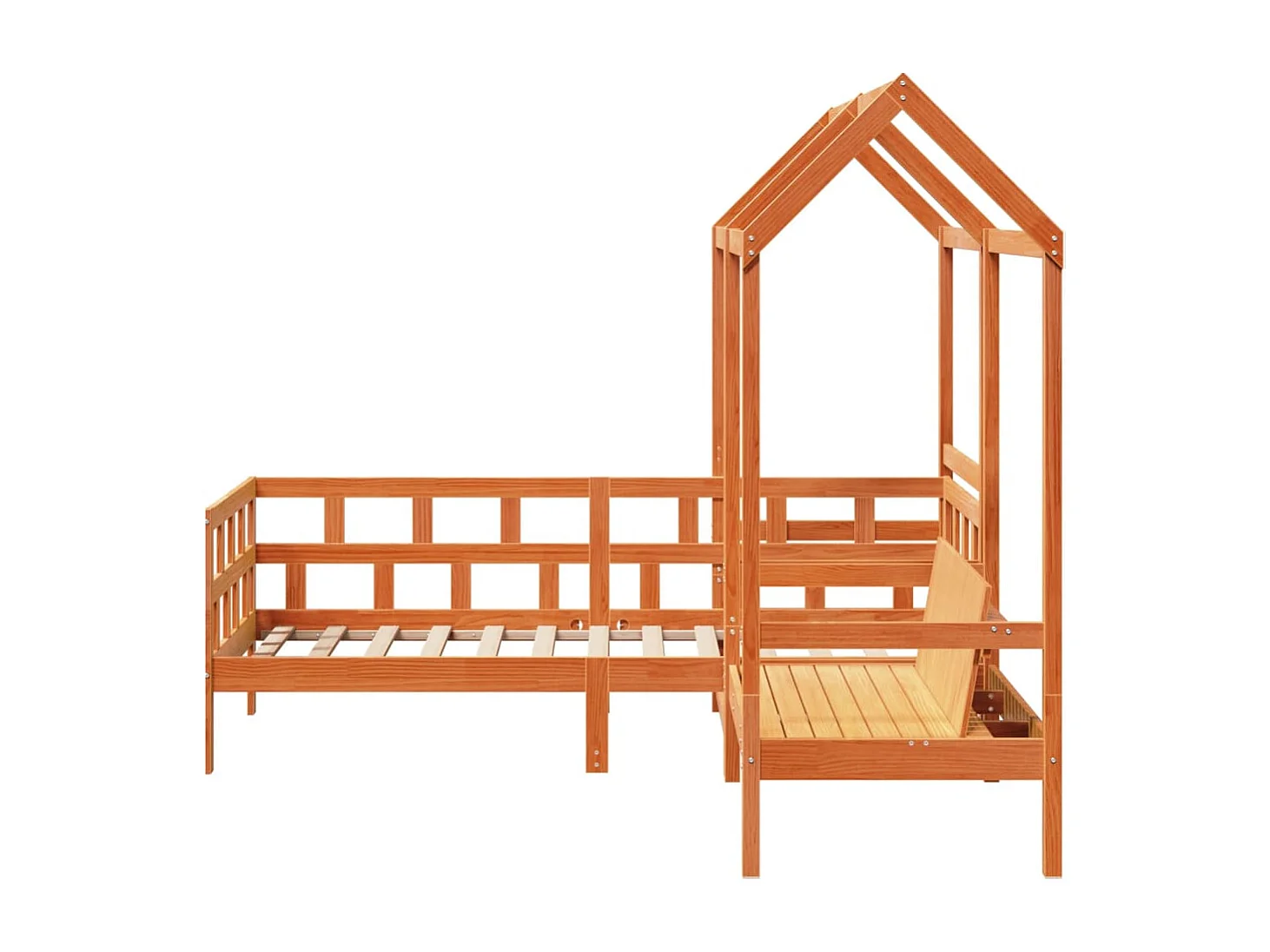 Conj. sofá-cama c/ telhado 80x200 cm pinho maciço castanho-mel