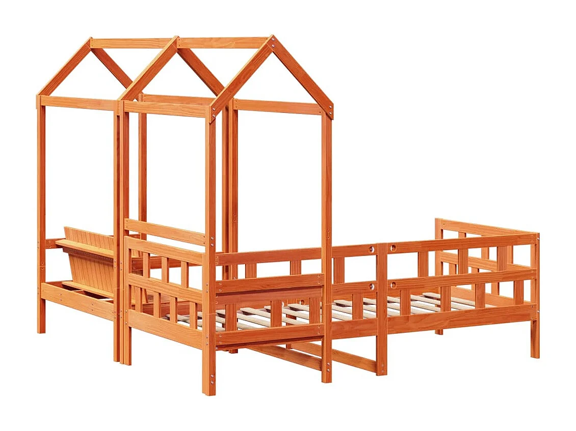 Conj. sofá-cama c/ telhado 80x200 cm pinho maciço castanho-mel