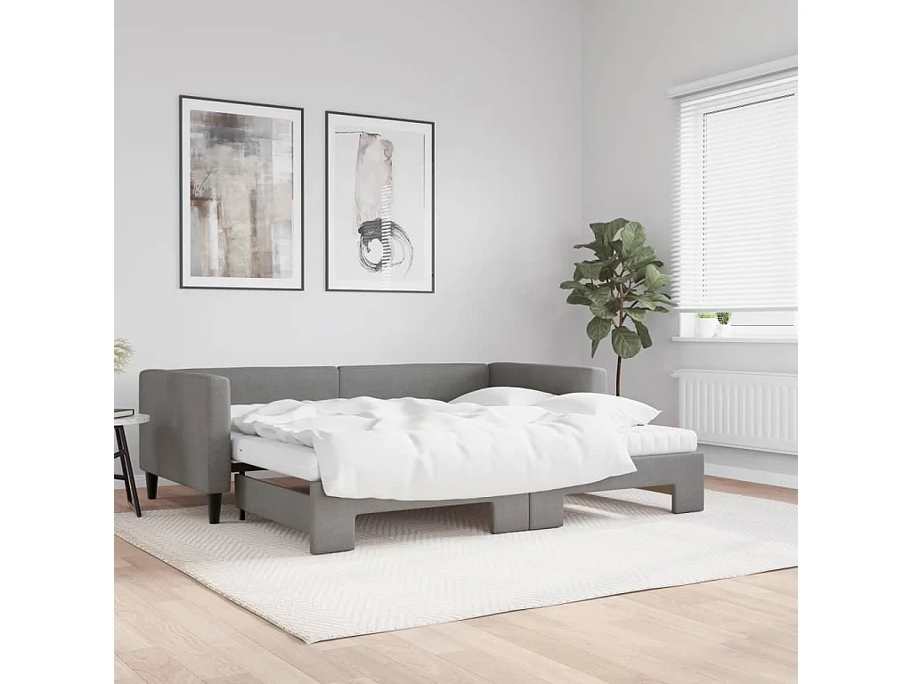 Tagesbett Ausziehbar mit Matratzen Dunkelgrau 90x190 cm Stoff