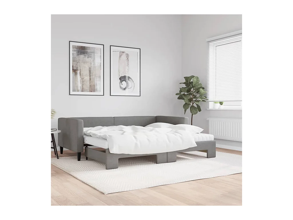 Lit de jour avec gigogne et matelas gris foncé 90x190 cm tissu