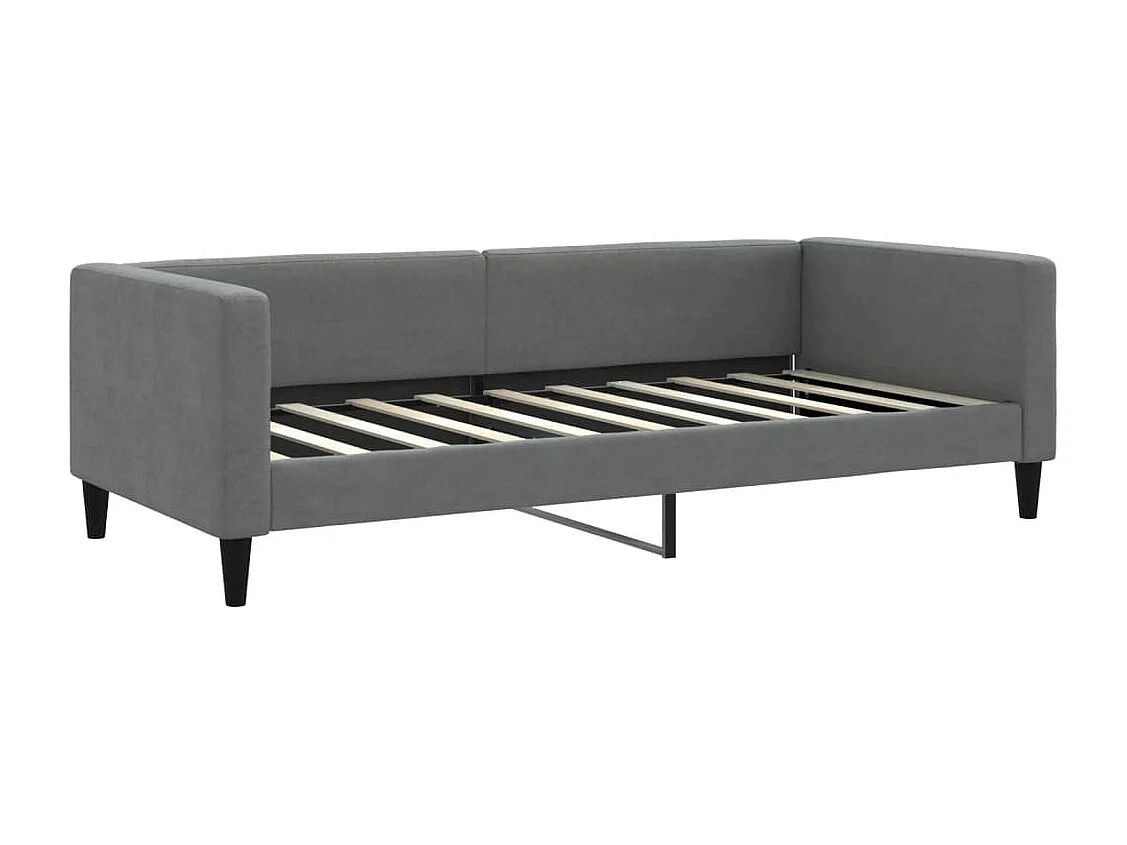 Lit de jour avec gigogne et matelas gris foncé 90x190 cm tissu