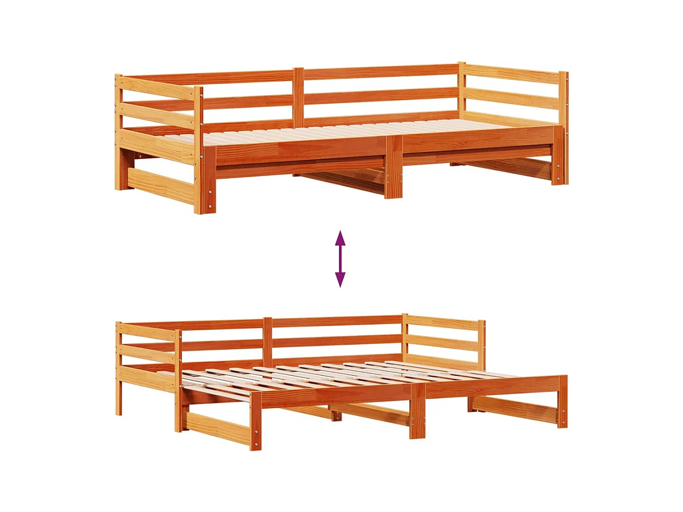 Dormeuse Letto Estraibile e Cassetti Marrone Cera 90x200cm Pino